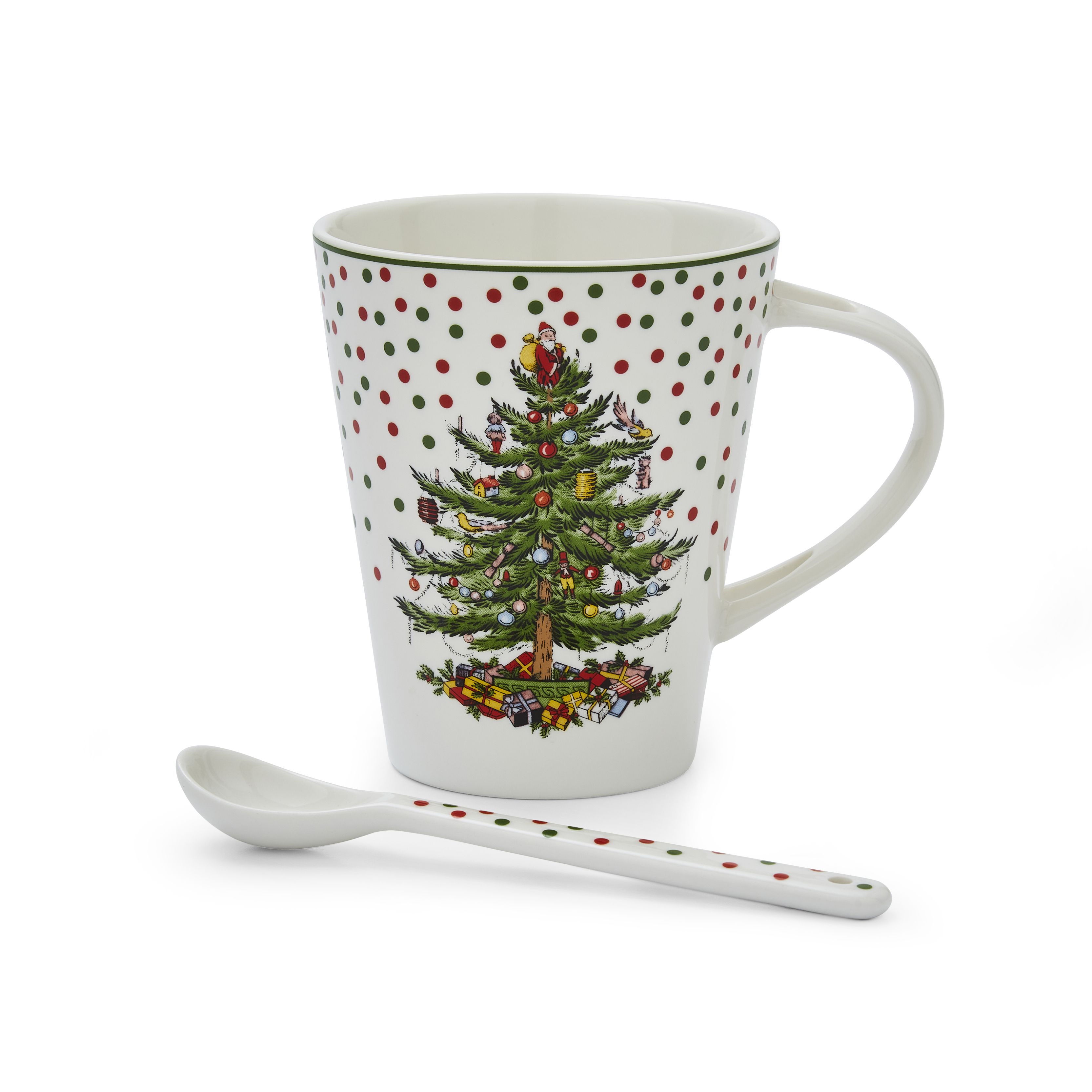 Christmas Tree Polka Dot Mug & Spoon Set image number null